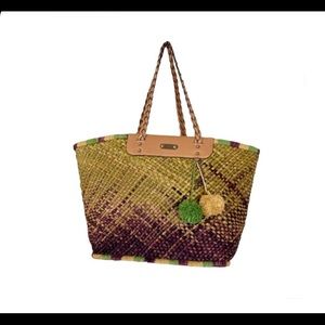 RAFE, Straw bag tote, with leather trim.